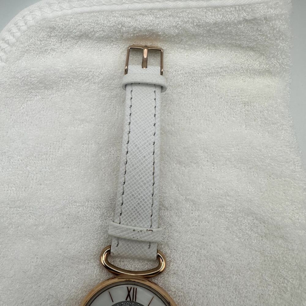 Anne Klein Rose Gold Tone Mother of Pearl Dial White Leather Strap Watch - Picture 4 of 9
